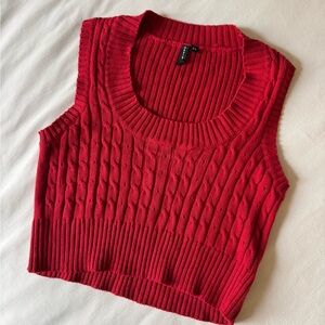 Red Cable Knit Sleeveless Sweater